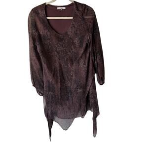 Tempo Paris Y2k Whimsigoth Large Sheer Silk Viscose Asymmetrical Hem‎ Boho Top